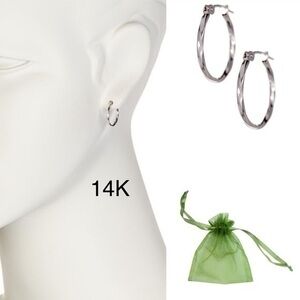 White 14K white solid gold hoops